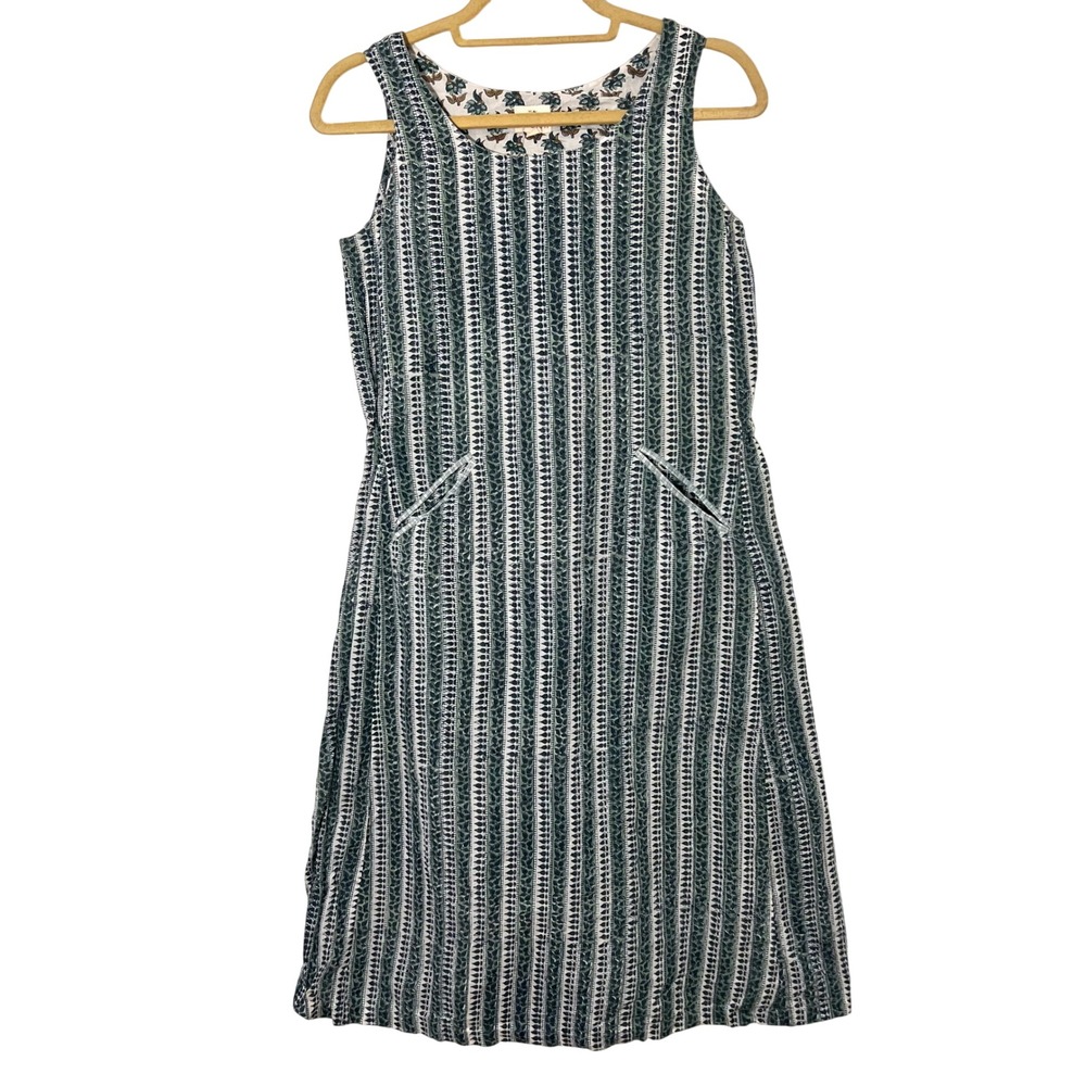 Anokhi Dress Womens S Green Cotton Block Print‎ Sleeveless Pockets Cottagecore